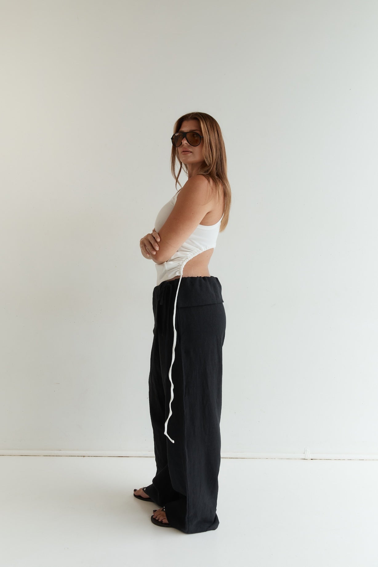 wilhelmina studio cotton rib tank top with back detailing