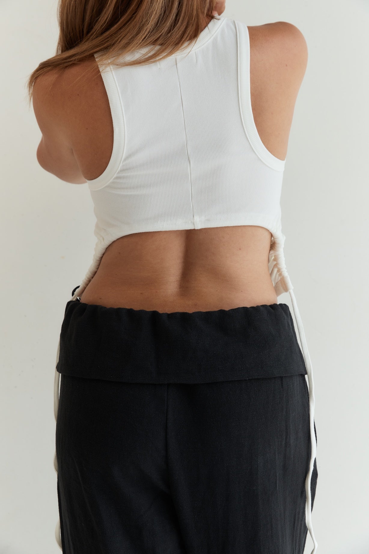 wilhelmina studio cotton rib tank top with back detailing