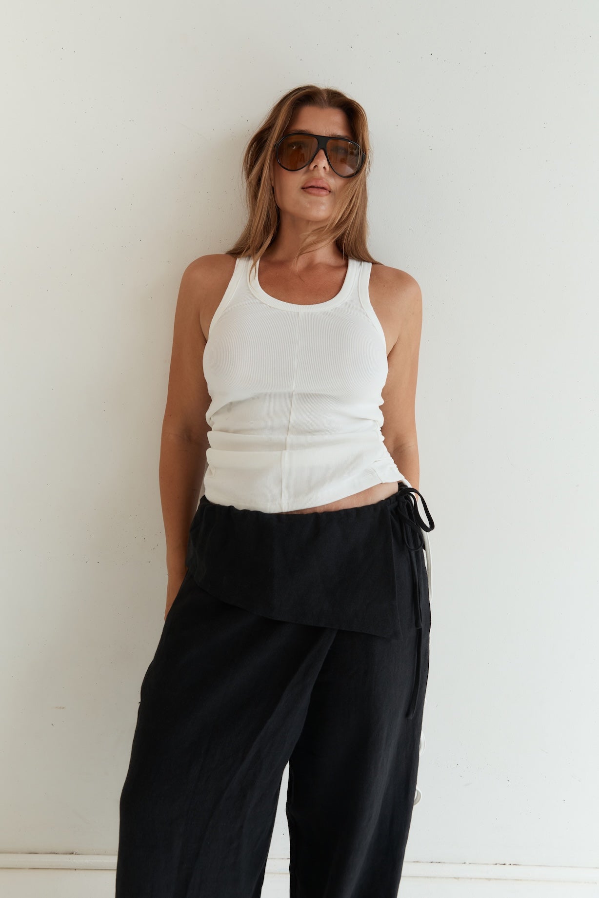 wilhelmina studio cotton rib tank top with back detailing