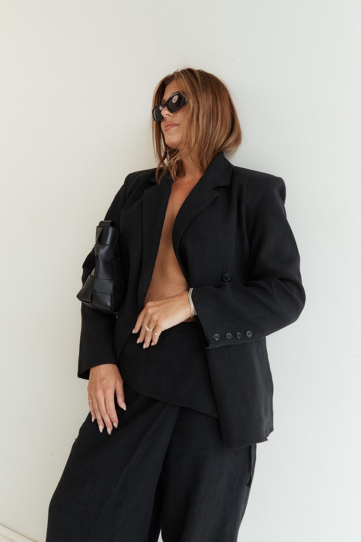 foldover linen black pant