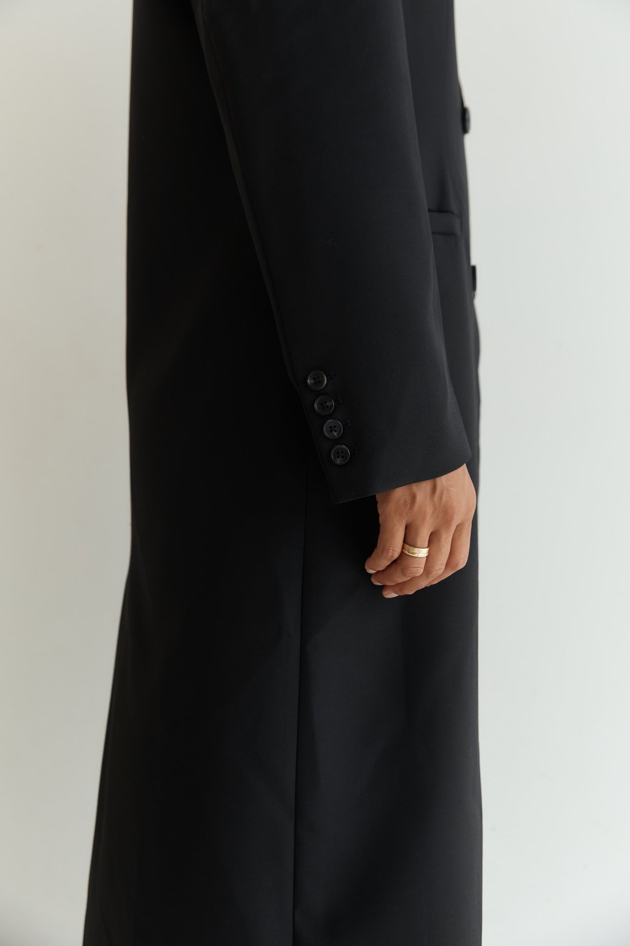 long wool blend coat with double breasted buttons