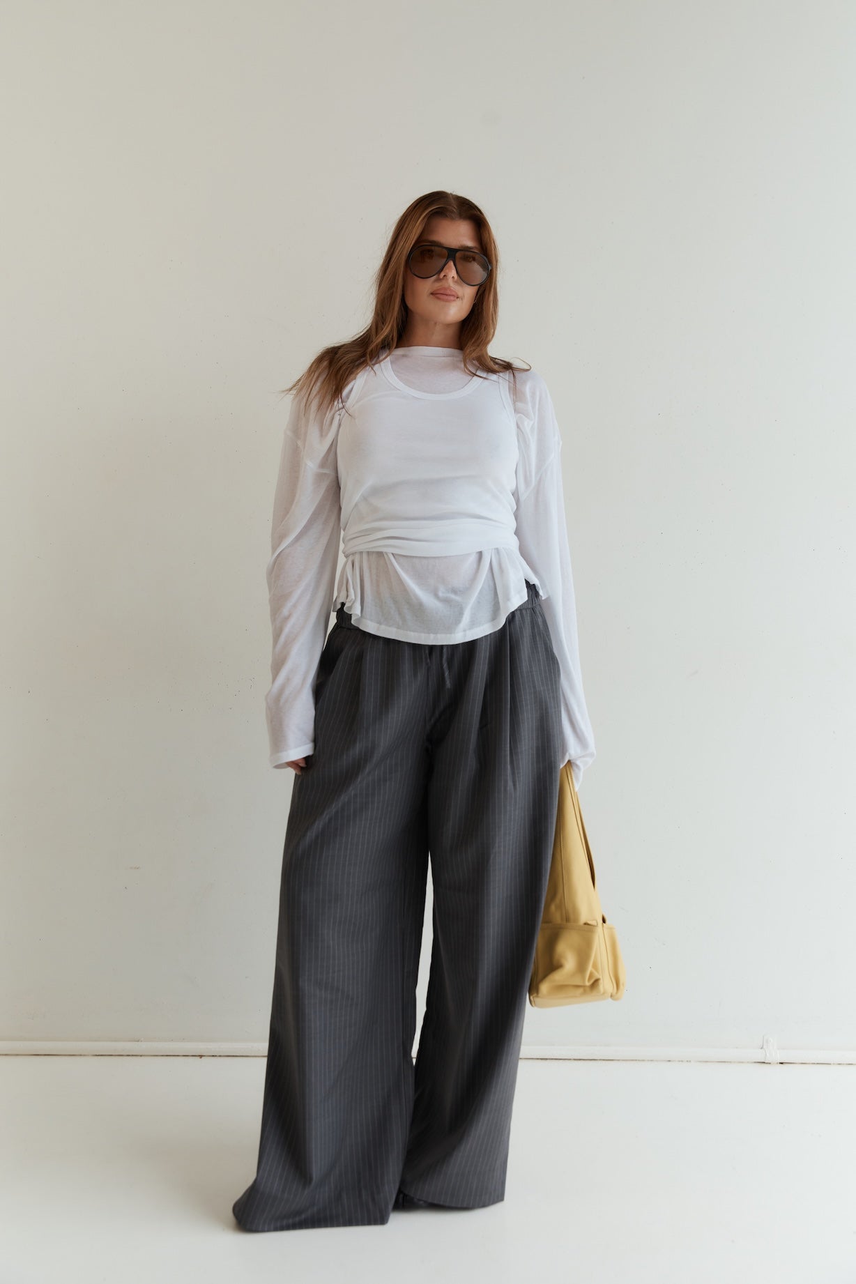 Pinstripe Pull On Pant - Grey