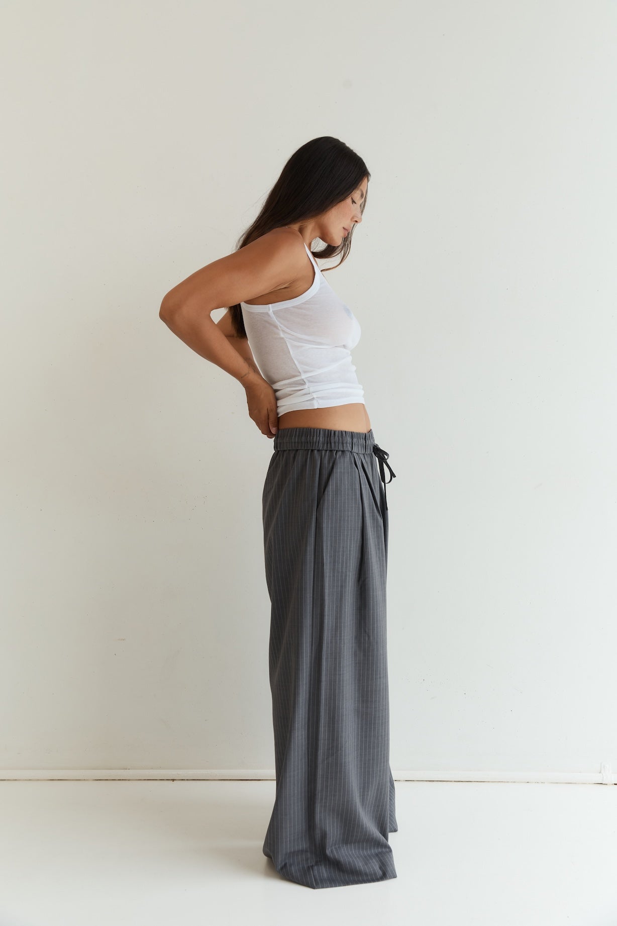 Pinstripe Pull On Pant - Grey