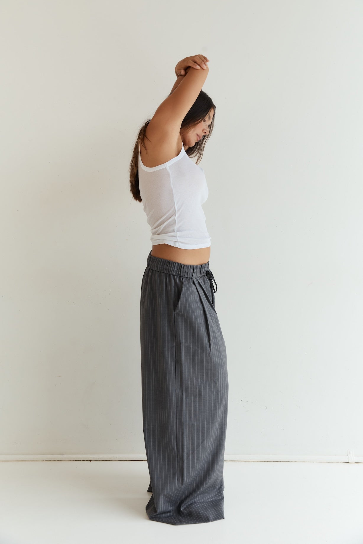 Pinstripe Pull On Pant - Grey