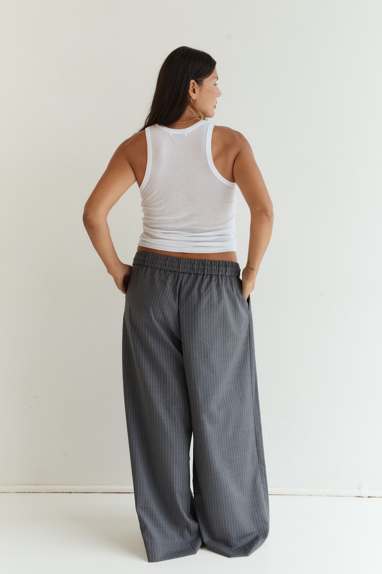 Pinstripe Pull On Pant - Grey