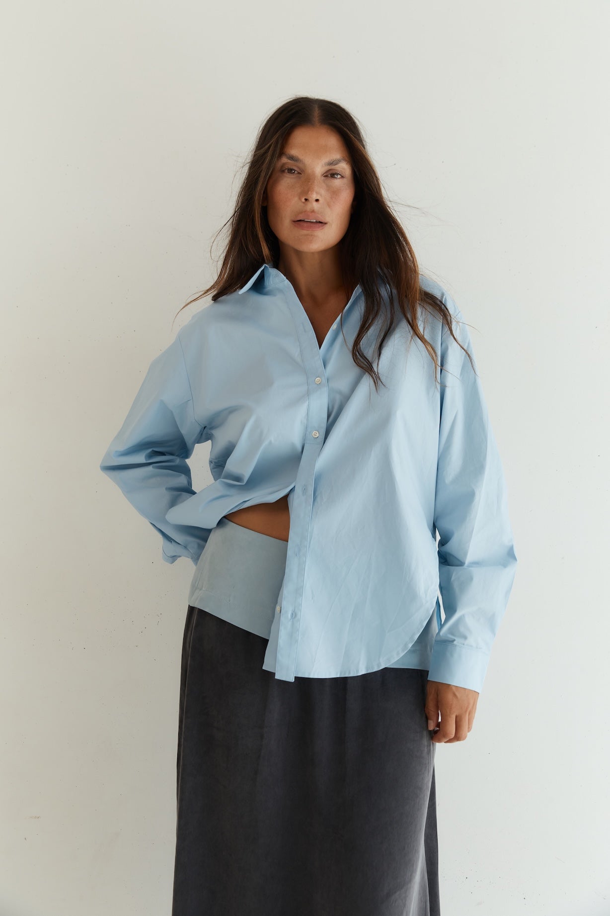 Button Up With A Twist - Cornflower Blue
