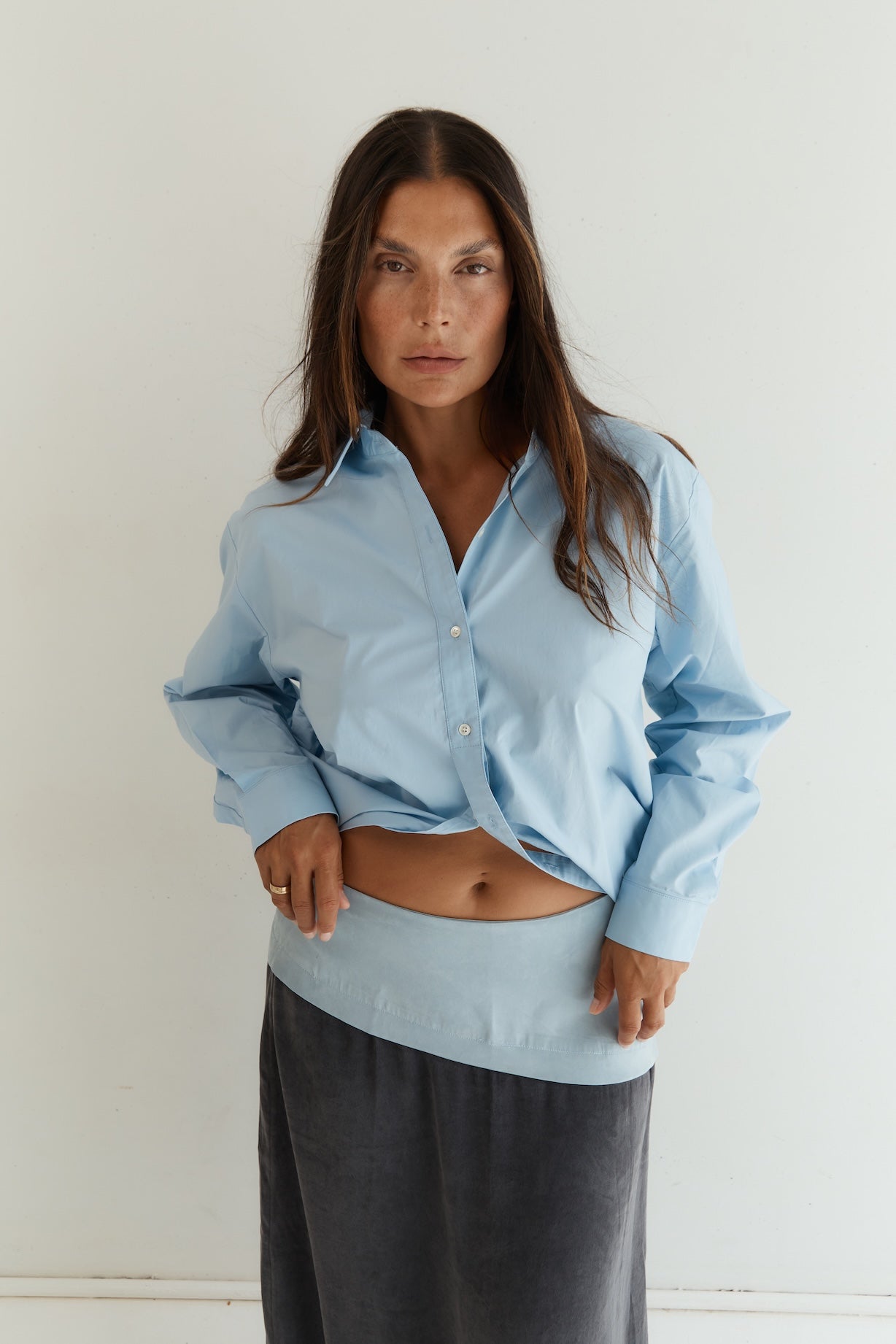 Button Up With A Twist - Cornflower Blue