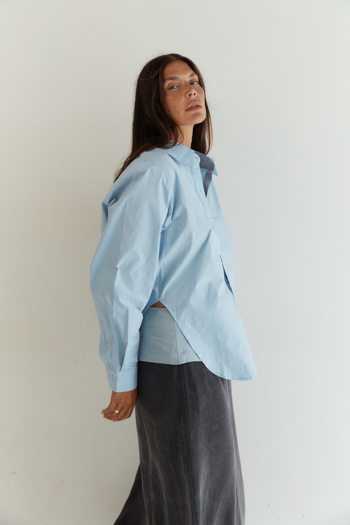 Button Up With A Twist - Cornflower Blue
