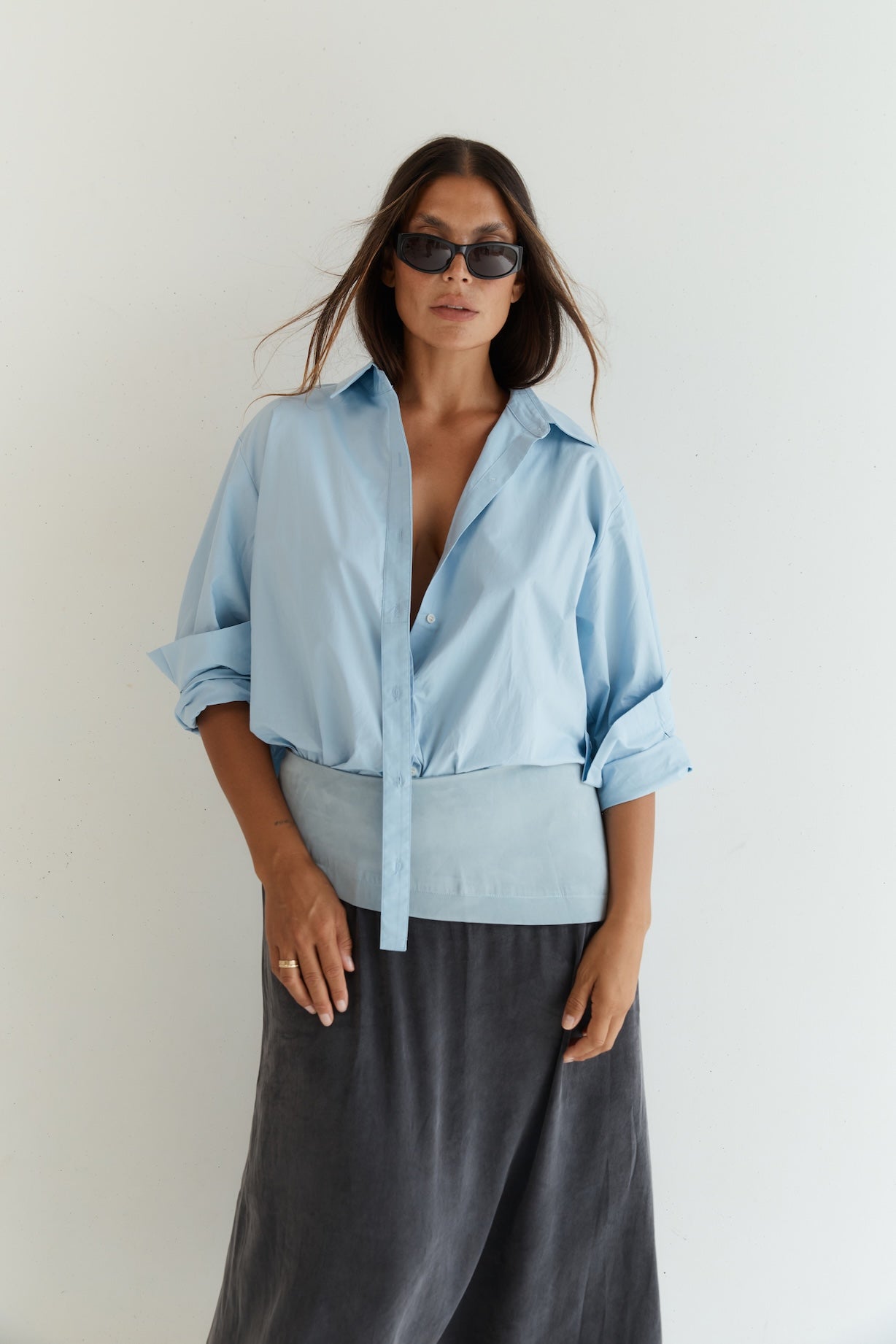 Contrast Skirt - Light Blue/Black