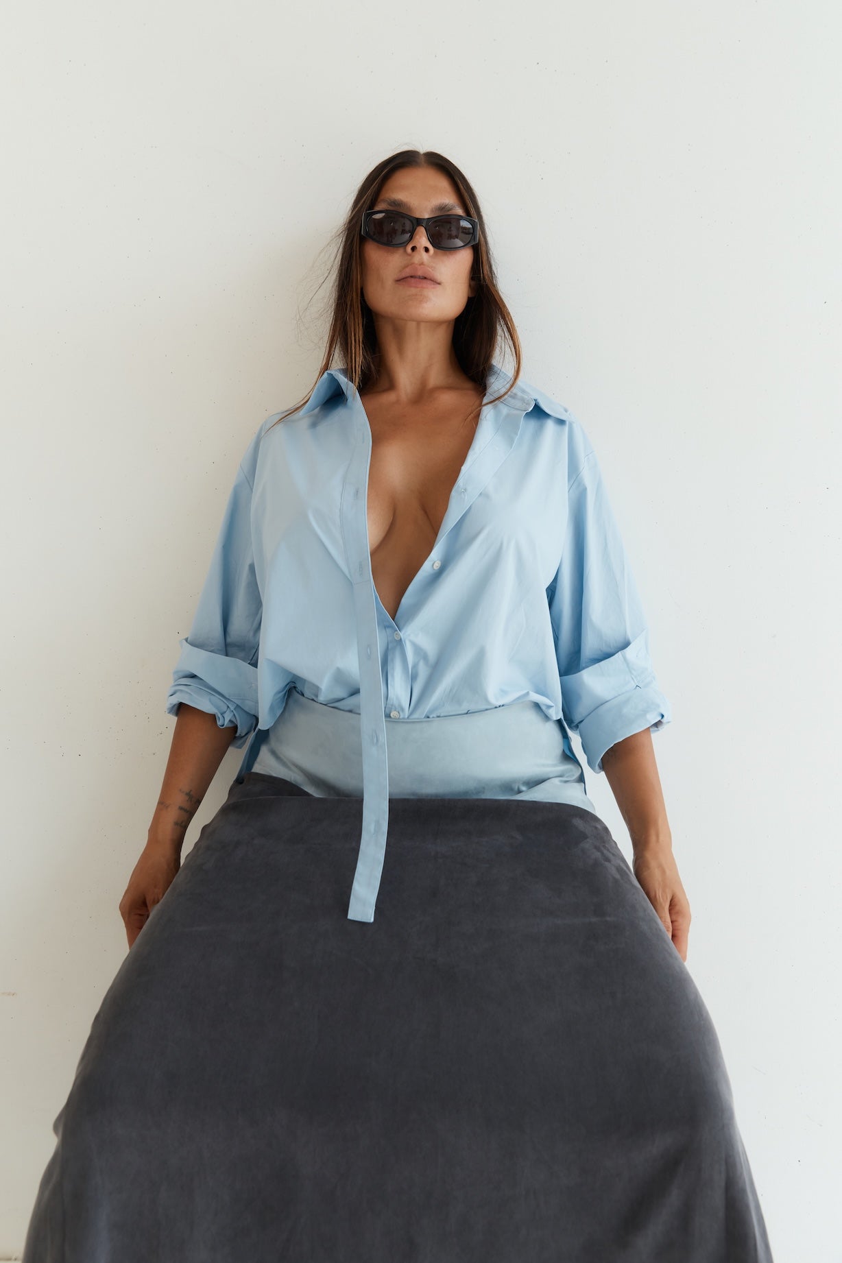 Contrast Skirt - Light Blue/Black