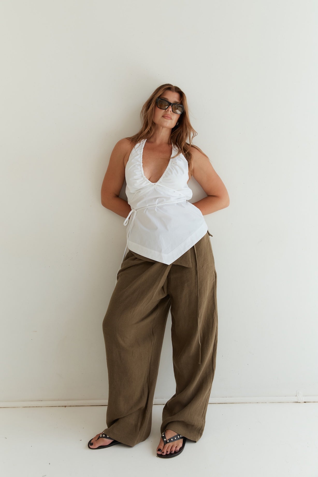 Cotton Tie Front Tank - White