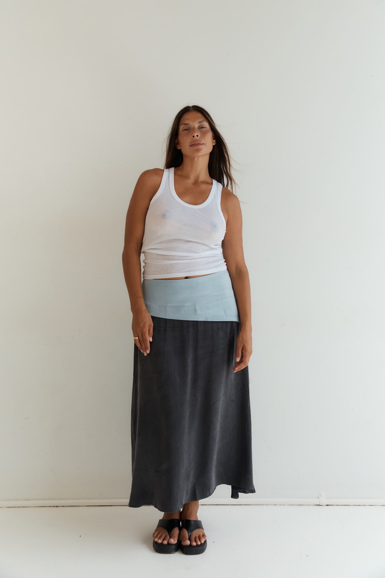 Contrast Skirt - Light Blue/Black