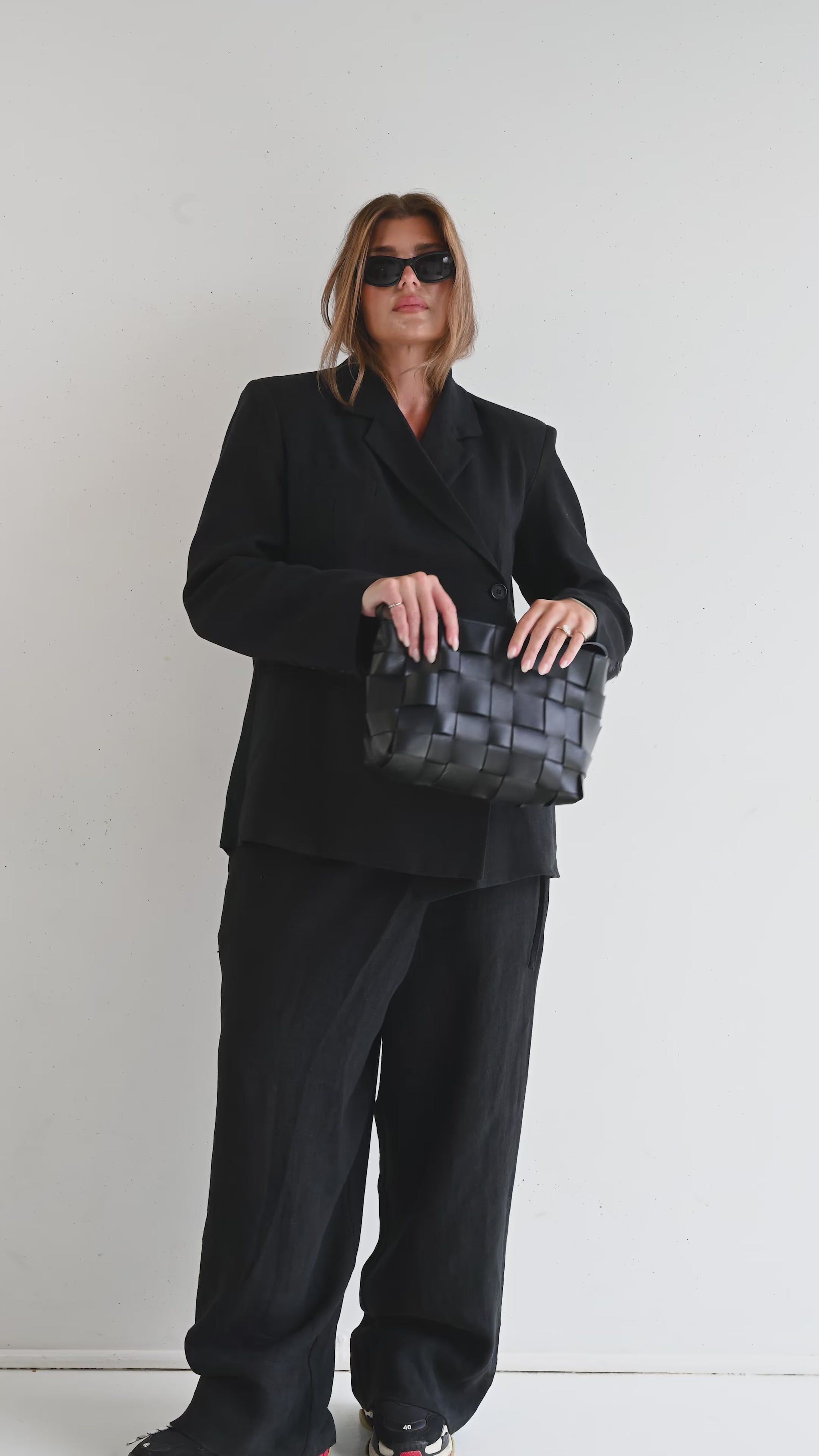 wilhelmina studio black linen blazer with back crossover detail