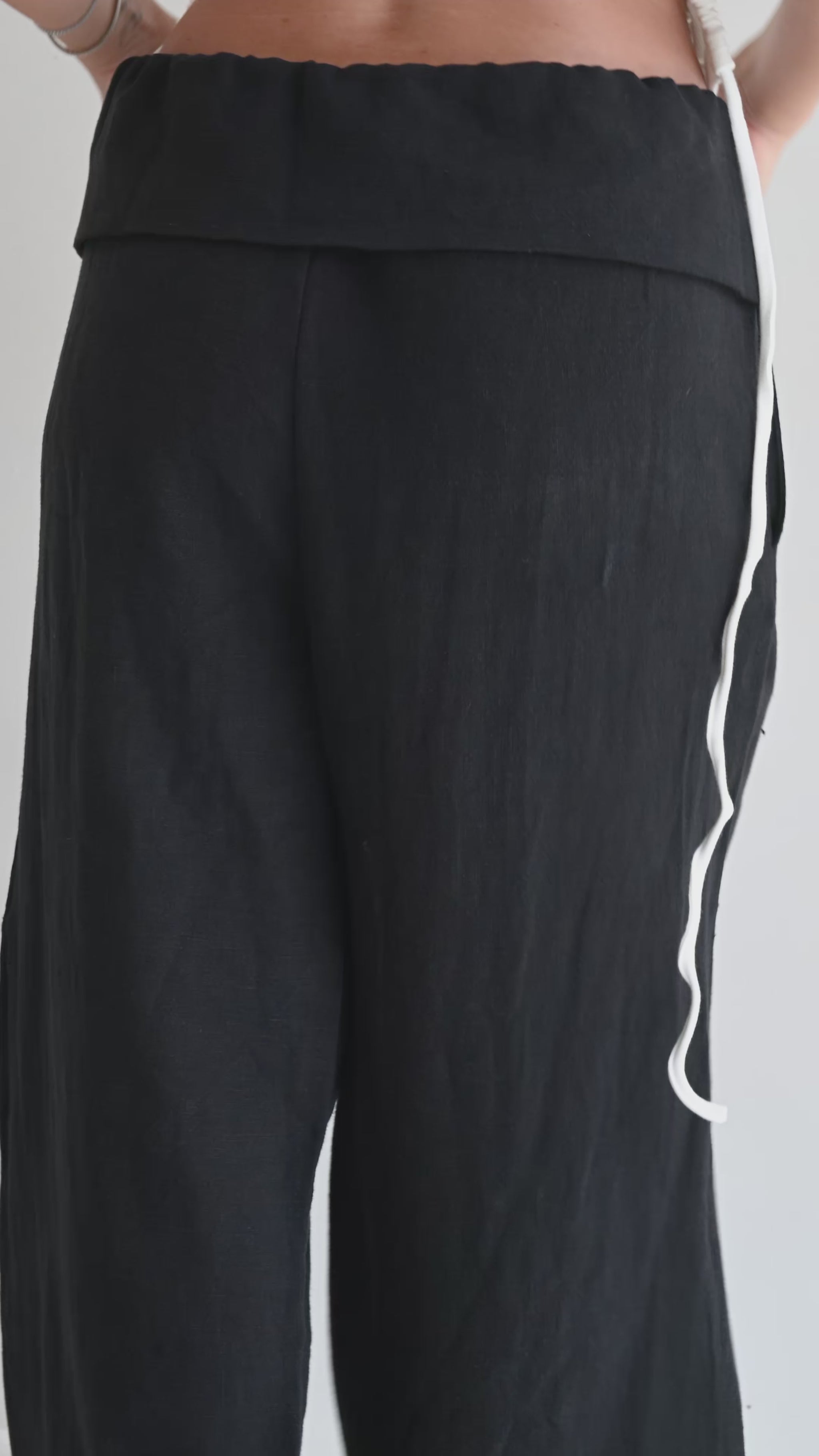 foldover linen black pant