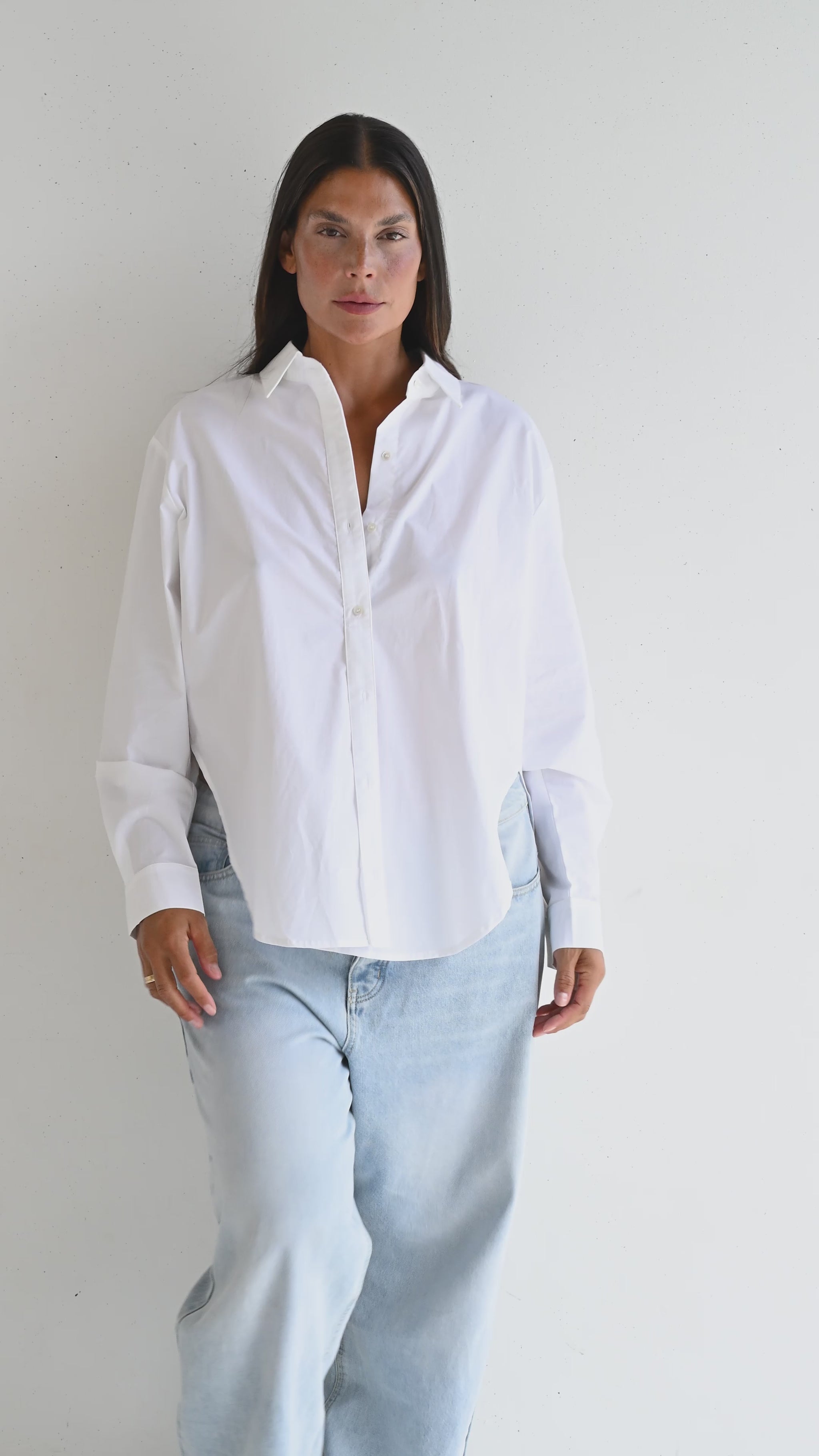 Wilhelmina Studio Button Up With A Twist in cornflower blue cotton shirting — Australian womenswear
